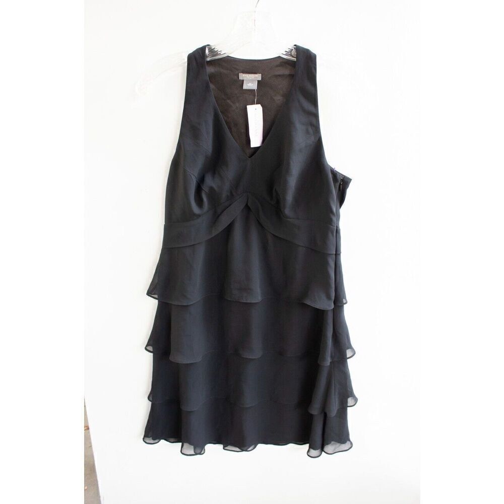 NEW Ann Taylor Petites BLACK SLEEVELESS TIERED RUFFLE DRESS Size 4P‎